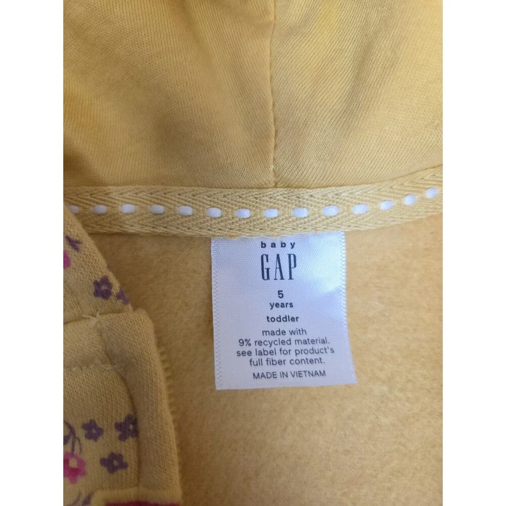 Baby Gap Size 5 Yellow Floral Zip Hoodie Bright Spring Jacket NWT
